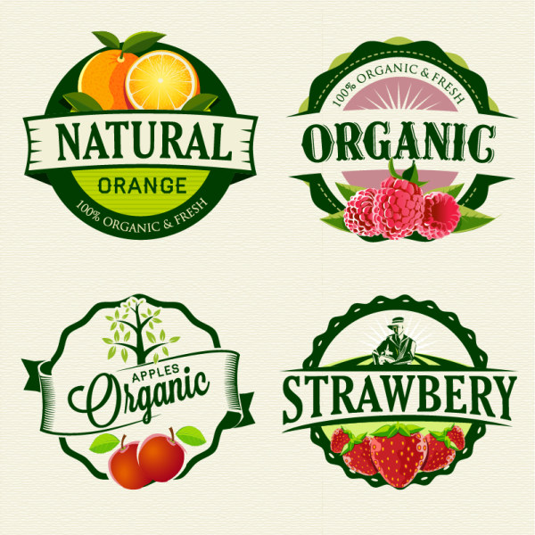 Exquisite fruit labels retro style vector  