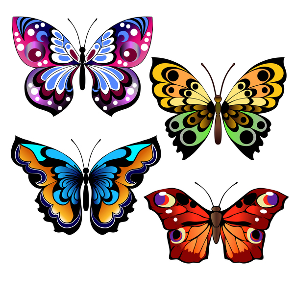 花の装飾的な蝶デザインベクトル02  