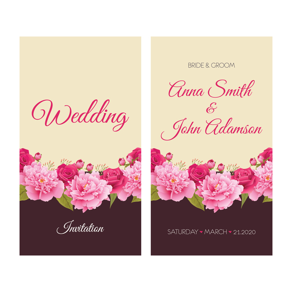 花の結婚式の招待カード レトロ ベクトル 01  