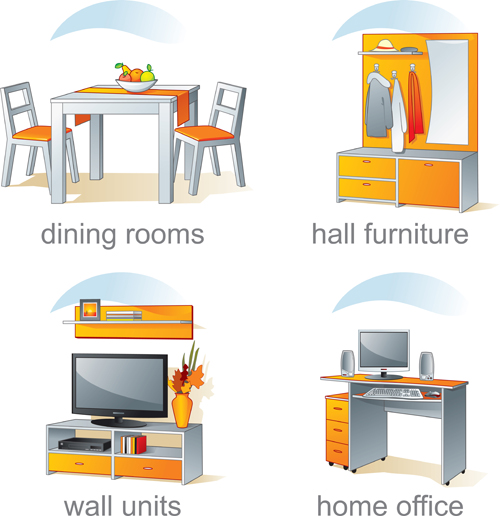 Set of Kitchen Furniture design elements vector 05  