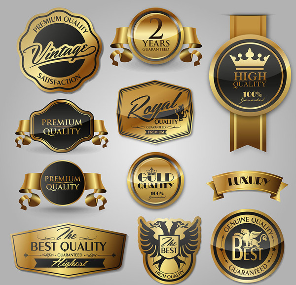 Glass texture golden labels luxury vector  