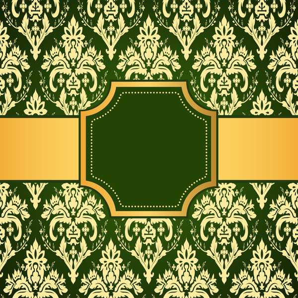 Grön dekoration mönster bakgrund med gyllene ram vektor 01  