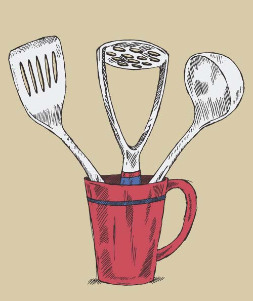 Hand drawn kitchen utensils vector material 02  