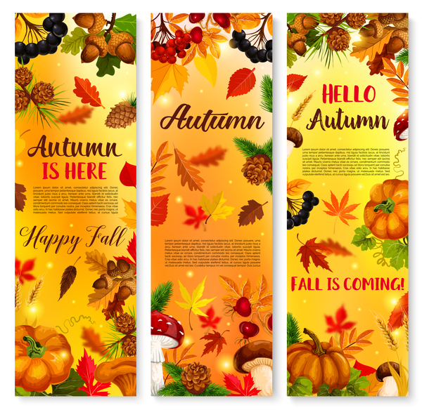 Hello autumn vertical banner vector set 03  
