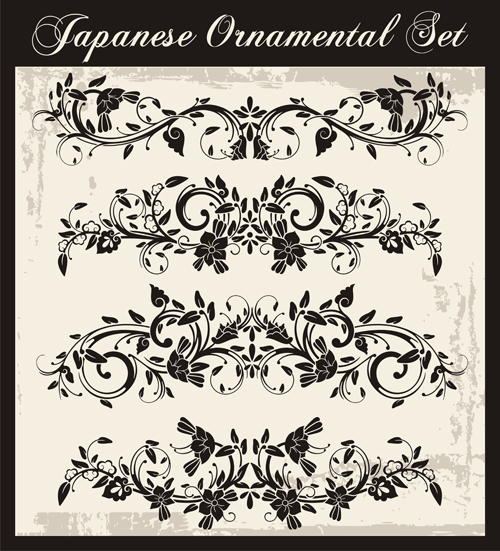 Japanese styles ornaments design vector set 09  