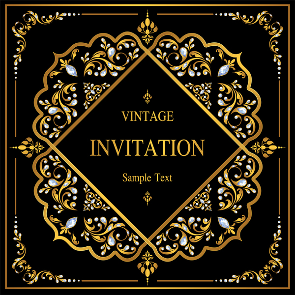Carte d'invitation de luxe noir avec ornements vecteur 02  