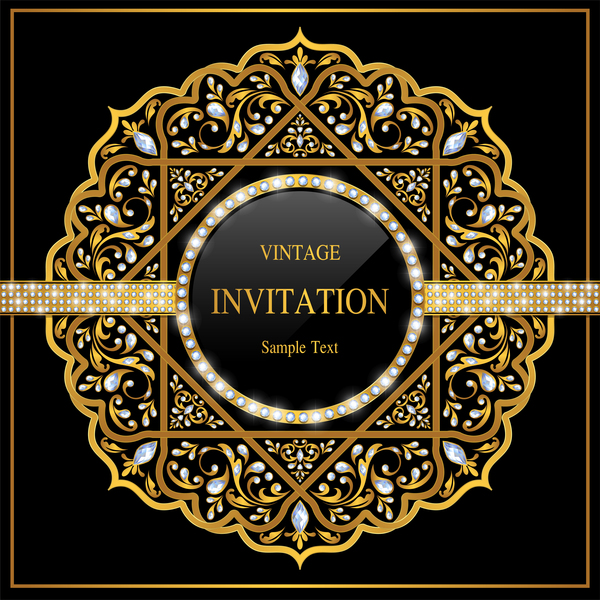 Luxury black invitation card with ornaments vector 03  