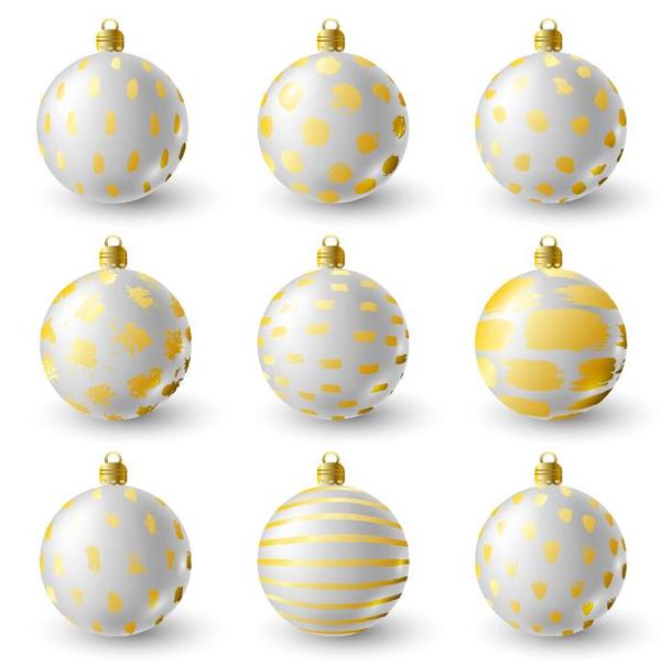 白いクリスマスボールの装飾ベクトル01と豪華な金色  