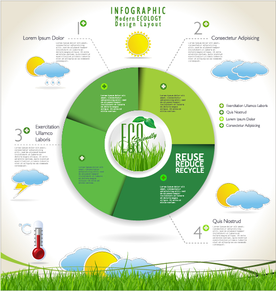 Modern ecology infographics green template vector 23  