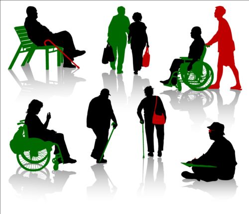 Old people with disabled persons silhouette vector 10  