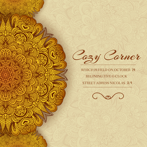 Ornate retro floral cards vector material 01  