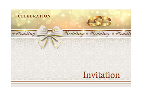Ornate wedding invitation with gold ring vector  