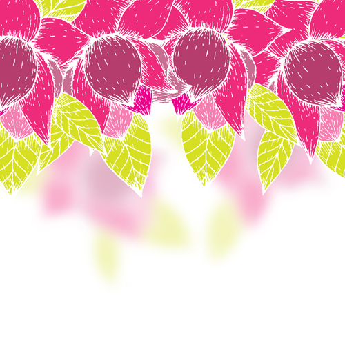 Pink flowers and yellow leaves vector background 05  