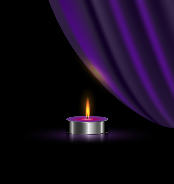 紫色のカーテン キャンドルのベクトルの背景  