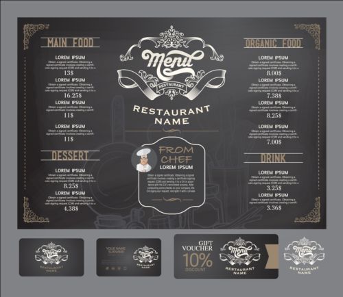 Restaurant menu with cards vector design 09  