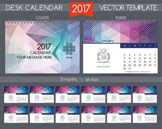 Retro Skriv bords kalender 2017 vektor mall 20  
