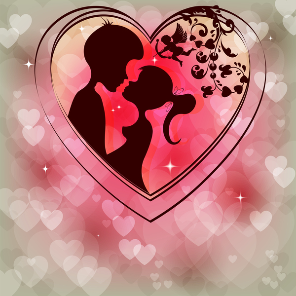 Romantic valentine day card with lovers vector material 08  