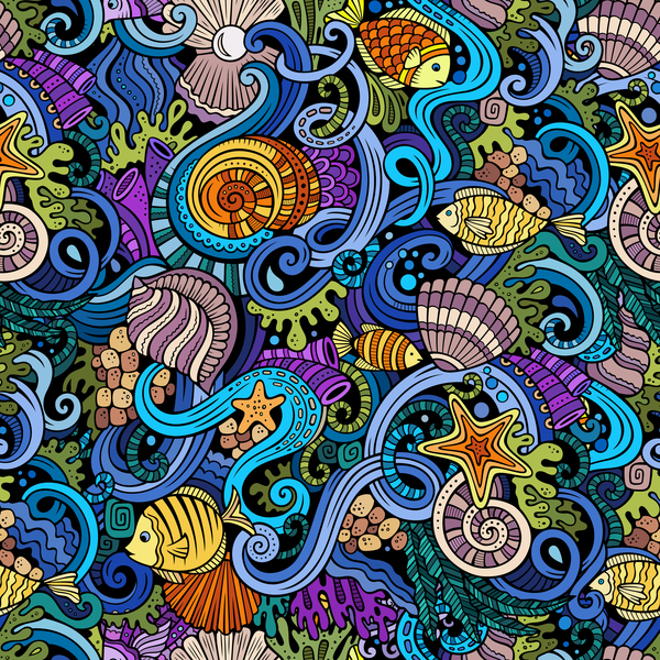 海のシームレスなパターン手描画ベクトル 08  