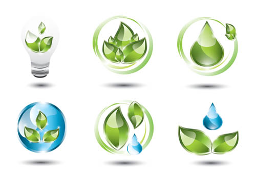 Shiny ecology logos vector material  