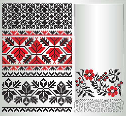 Ukrainian styles embroidery pattern vectors 06  