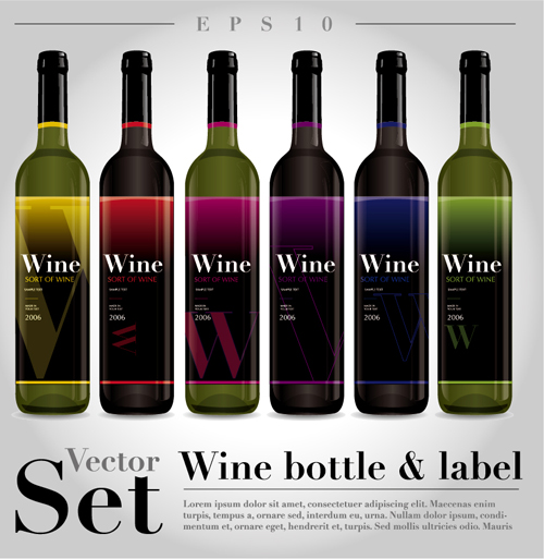 Vector wine bottle design material set 04  