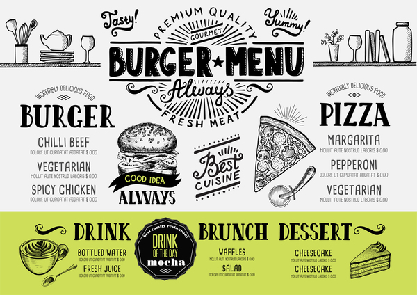 Vintage burger menu template vector material 09  