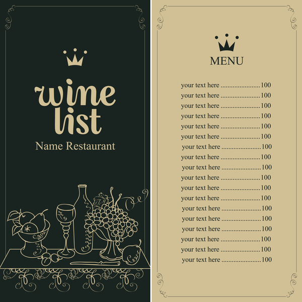 Wine menu list template vector material 05  