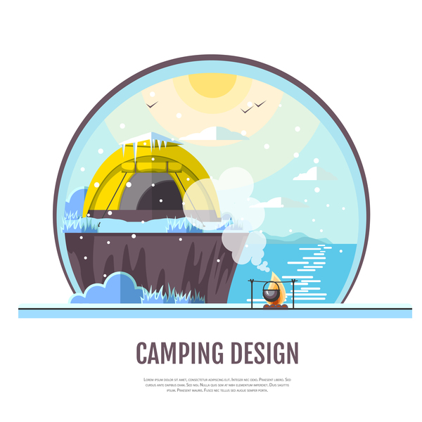 Hiver camping tente fond conception de vecteur 10  