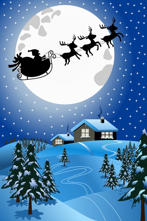 Paysage de nuit de Noël hiver avec le vecteur de la lune 02  