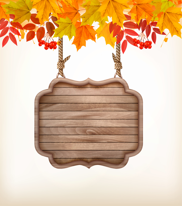 abstract autumn frame with wooden sign vector  