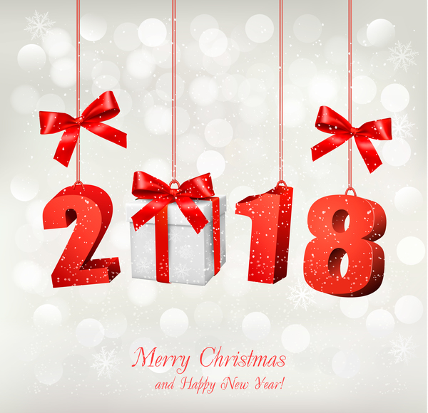 Weihnachtshintergrund mit 2018 mit Geschenkboxvektor  
