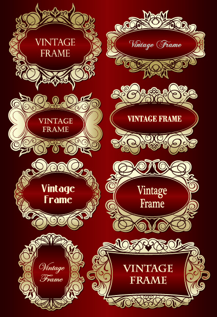 Set of vintage gold frame design vector 02  