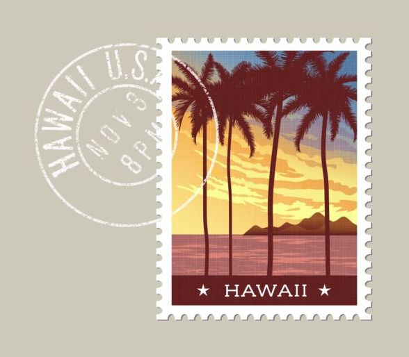 ハワイの切手テンプレート ベクトル  