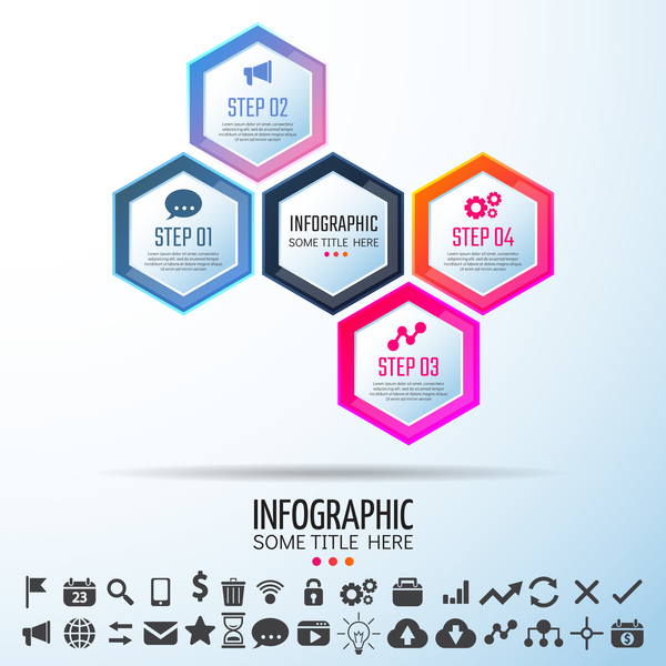 Sechseck mit Infografik farbigen Vektor Vorlage 01  