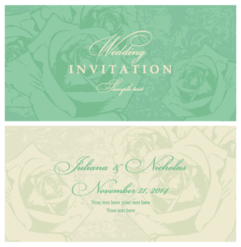 Retro floral wedding invitation cards vector 02  