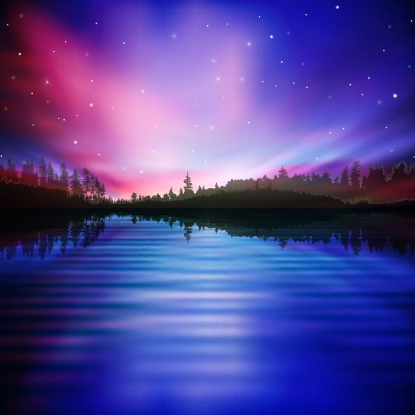 lake night scene vector 07  