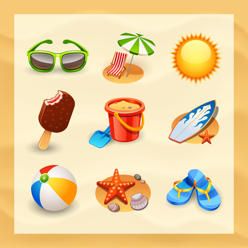 Summer travel elements icons vector 01  