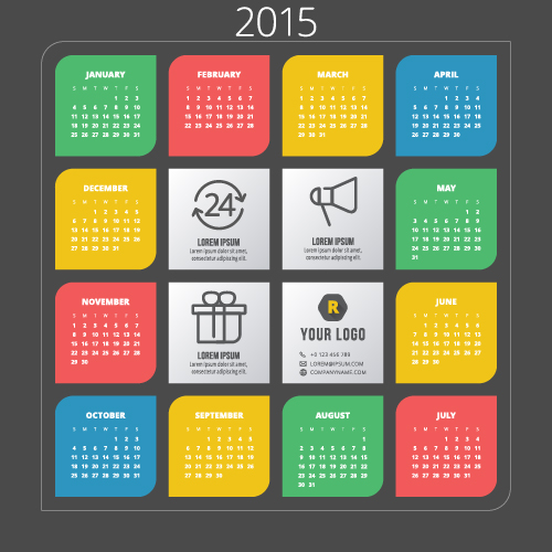 2015 colored calendars modern style vector  