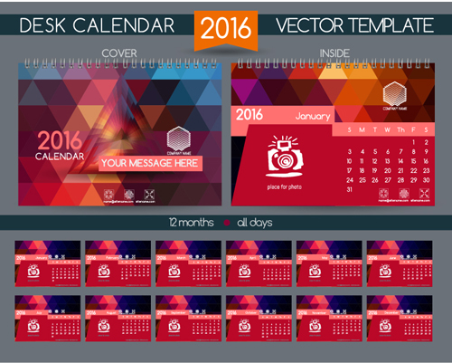 2016 New year desk calendar vector material 62  