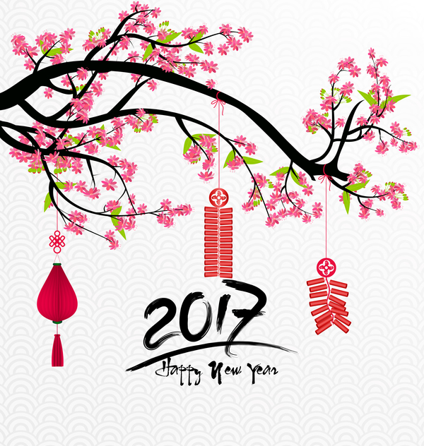 2017 chinese new year background with flowers vector 03  
