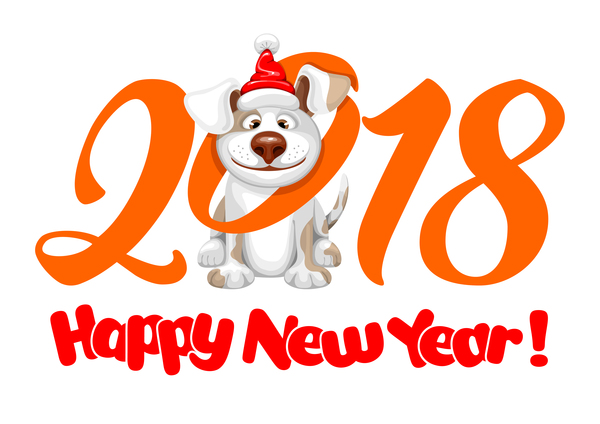 Glückliches Jahr 2018 des Hundevektormaterials 01  