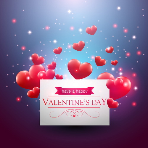 Coeur 3D avec vecteur de carte de jour de la Saint-Valentin  