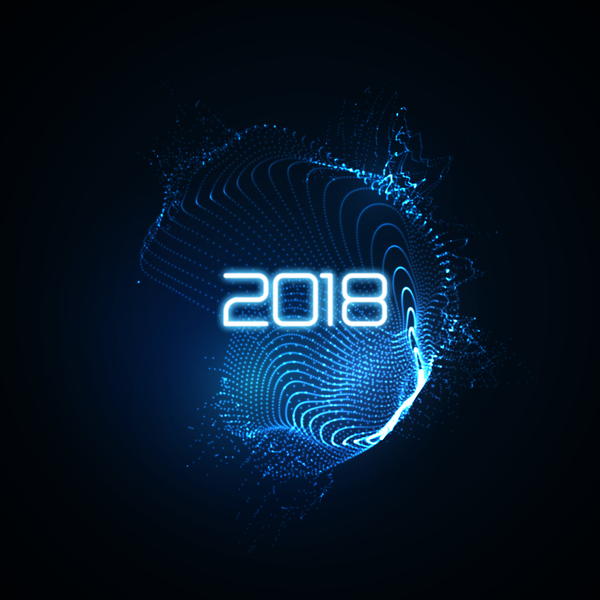 Abstract transparent wave with 2018 new year background vector 02  