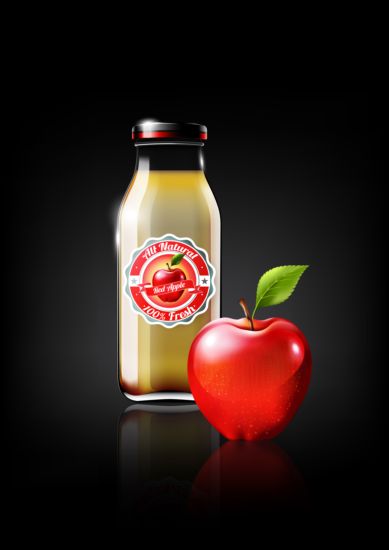 Яблочный сок и стеклянная бутылка вектор  