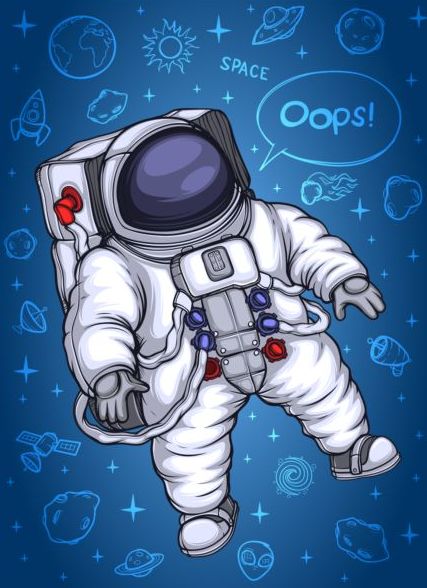 Astronaut im Weltraum und Raumobjekte cartoon Vektor  