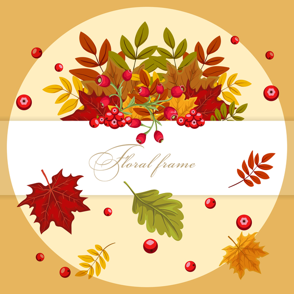 Autumn card with flower frame vector 02  