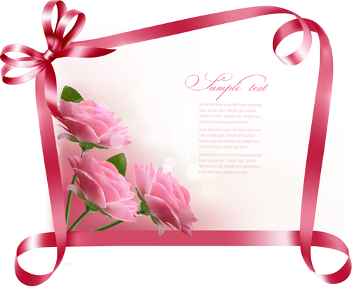 Beautiful flower with ribbon frames card vector 03  