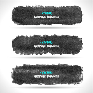 Black ink grunge banner vector set 03  