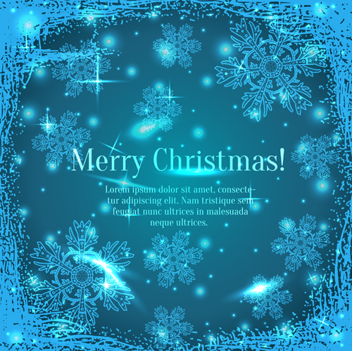 Shiny Blue Merry Christmas cards design vector 01  