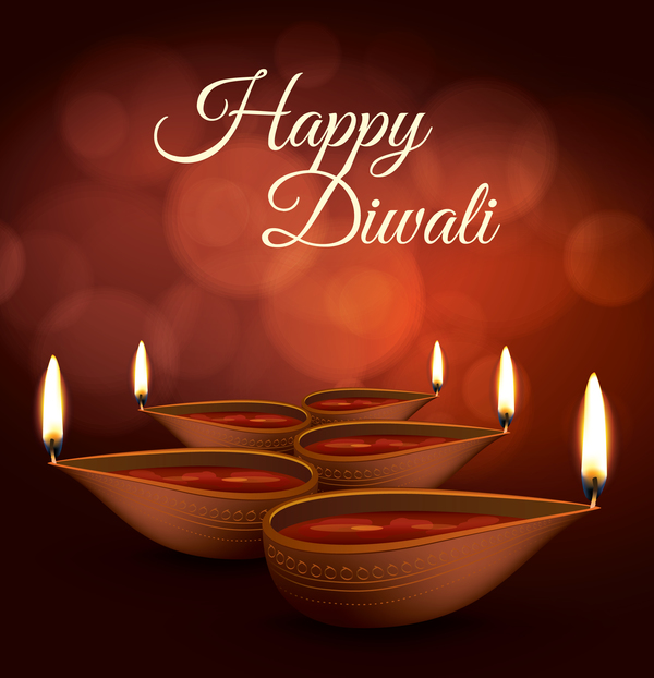 Burning diya with diwali holiday vector template 04  